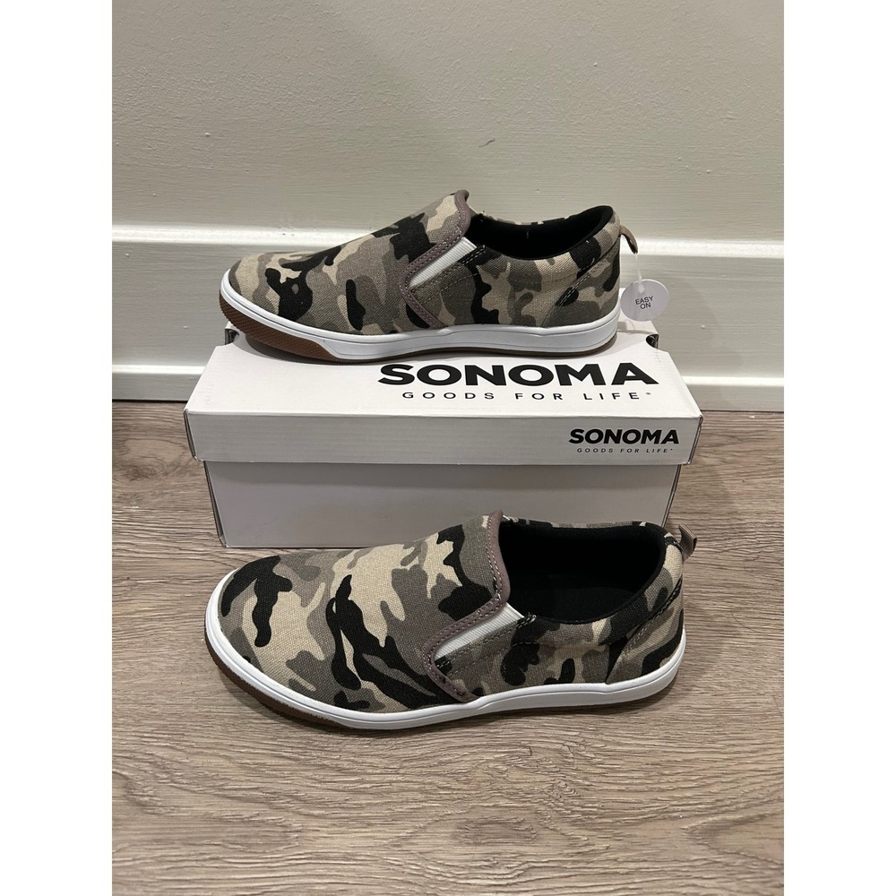 Sonoma Goods for Life‎ Boys Ollie Camo Slip On Sneakers Grey Black Size 6 NEW